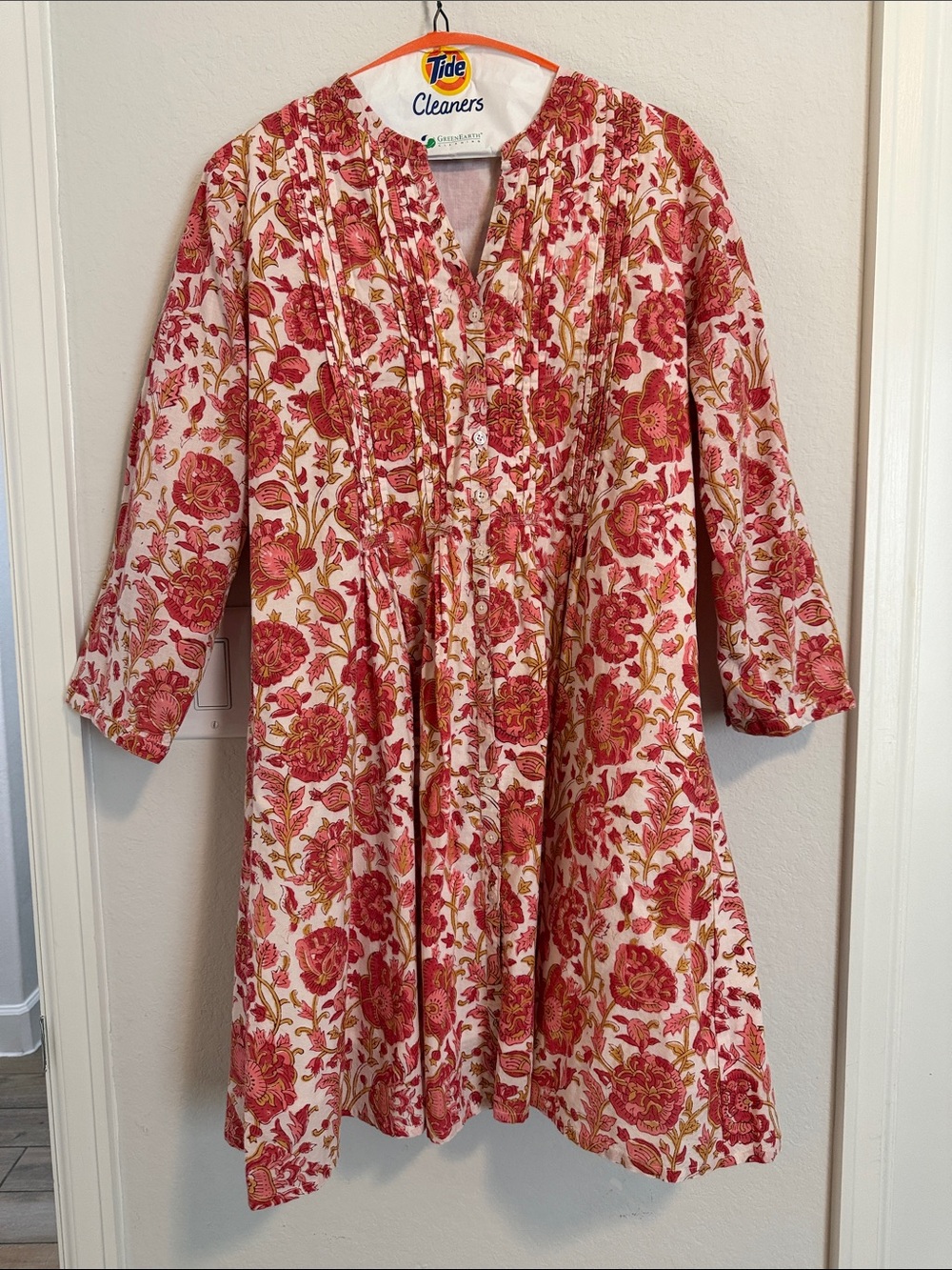 Floral Pintuck Mini Dress in Rose Pink